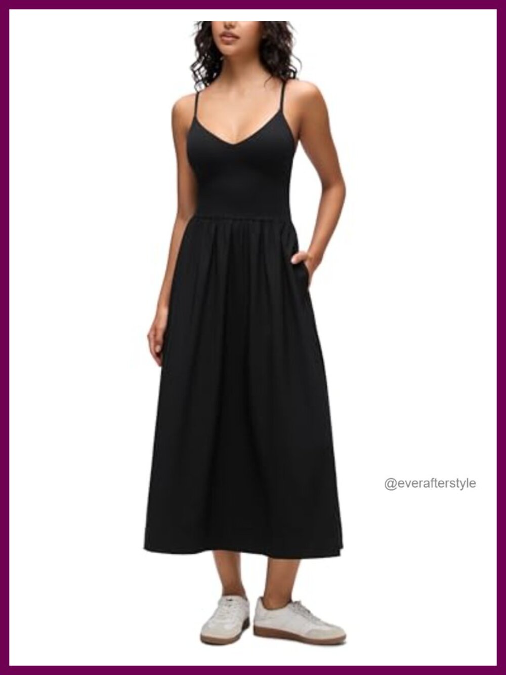 V Neck Maxi Tank Dress Sleeveless Casual Built-in Bra Pockets